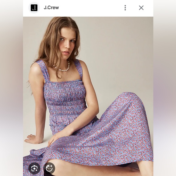 NWT J. Crew Medium Smocked Midi in Summer Fields Print Dress - Picture 2 of 10
